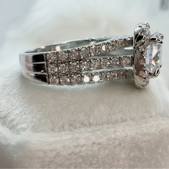 14k white gold 3 CT diamond ring round cut pave halo antique 7 style engagement - Picture 10 of 11